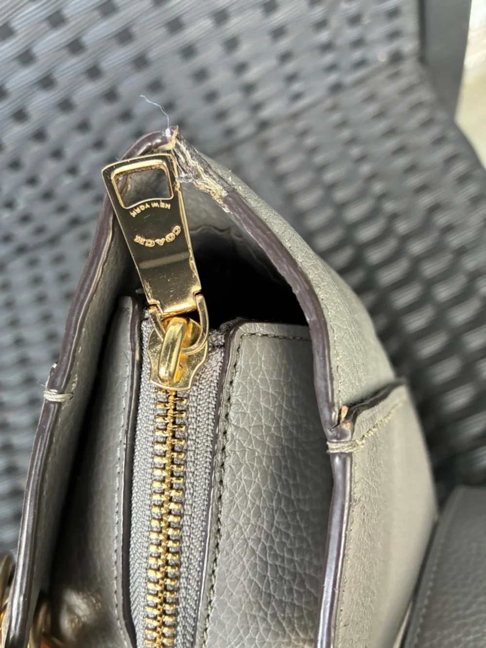 COACH Pebbled Leather Tote in Light Gray with Gold Hardware